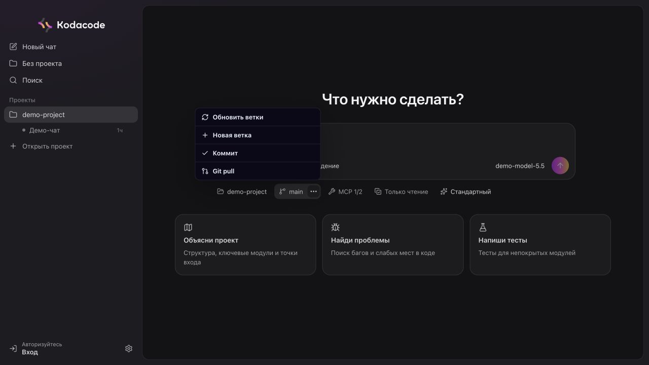 Git-действия рядом с веткой